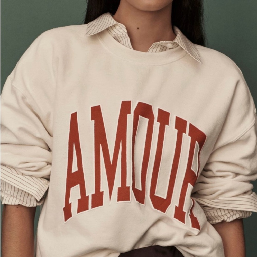 Anthropologie Amour Cream Crew Neck Sweatshirt